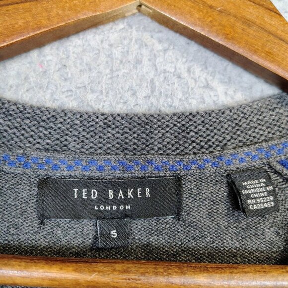 Ted Baker London Sweater Men's 5 Gray Wool Blend Knit Long Sleeve V-Neck Cozy - Picture 4 of 10
